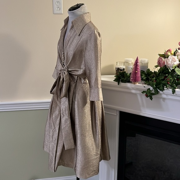 DONNA RICCO Collection Gold Metallic Textured Rhinestone Button Dress NWOT - Picture 7 of 14